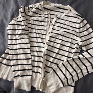 GAP Black and White Striped Cardigan